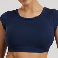 Motion Seamless Open Back Short Sleeve Crop Top | Sapphire Blue