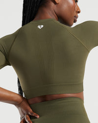 Power Seamless Short Sleeve Crop Top | Khaki