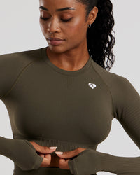 Power Seamless Long Sleeve Crop Top | Dark Olive