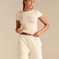 Smooth Contour Midi Short Sleeve T-Shirt | Coconut White