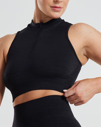 Define Seamless Half Zip Crop Tank | Black