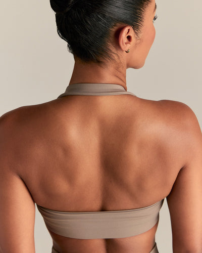Essential Twist Front Halter Bra - Taupe Grey | Women's Best Essential Twist Front Halter Bra - Taupe Grey | Women's Best