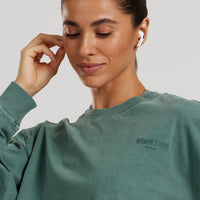 Comfort Oversized Cropped Long Sleeve T-Shirt Washed | Sage