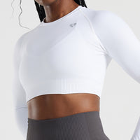 Power Seamless Long Sleeve Crop Top | White