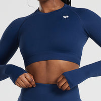Power Seamless Long Sleeve Crop Top | Sapphire Blue