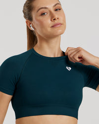 Power Seamless Short Sleeve Crop Top | Dark Moss