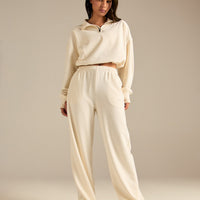 Comfort Lightweight Half Zip Draw Hem Sweat | Coconut White