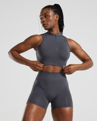 Define Seamless Half Zip Crop Tank | Graphite