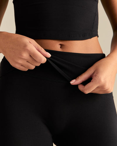 Cotton Contour Fold Over Straight Leg Pants | Black