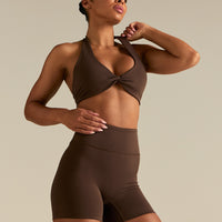 Essential Twist Front Halter Bra | Cocoa