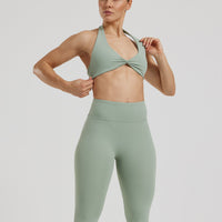 Essential Twist Front Halter Bra | Pistachio