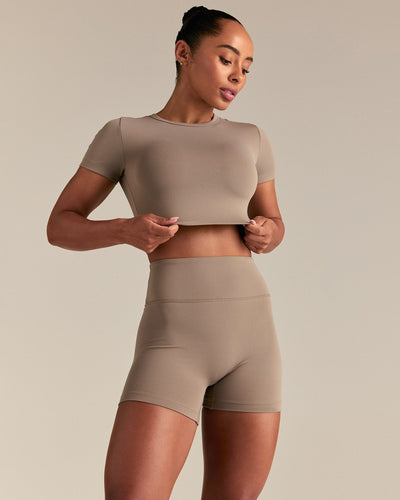 Essential Cropped Short Sleeve Tee | Taupe Grey