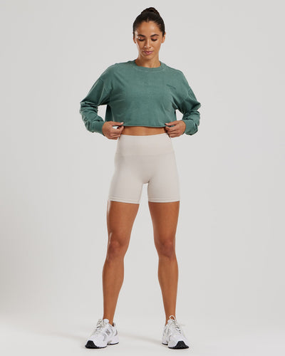 Comfort Oversized Cropped Long Sleeve T-Shirt Washed | Sage