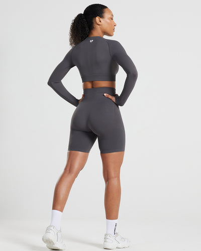 Power Seamless Long Sleeve Crop Top | Graphite