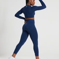 Power Seamless Long Sleeve Crop Top | Sapphire Blue