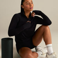Lightweight Seamless 1/4 Zip Long Sleeve Top | Black