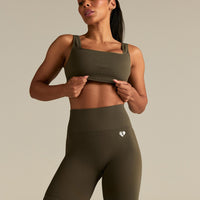 Power Seamless Open Back Mini Bra | Dark Olive