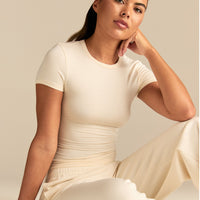 Smooth Contour Midi Short Sleeve T-Shirt | Coconut White