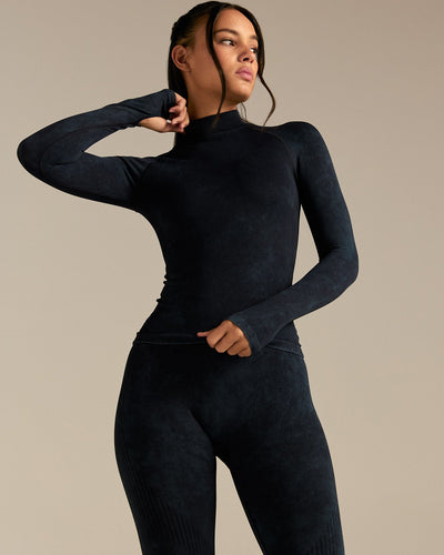 Power Seamless Mock Neck Long Sleeve Top | Washed Black