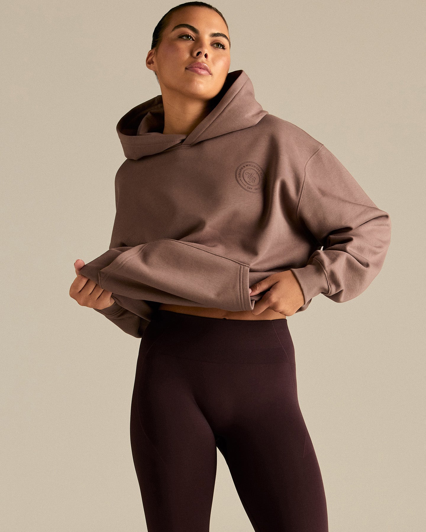 Comfort Oversized Health Club Graphic Hoodie | Mocha