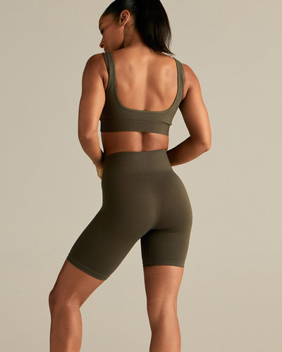Power Seamless Open Back Mini Bra | Dark Olive