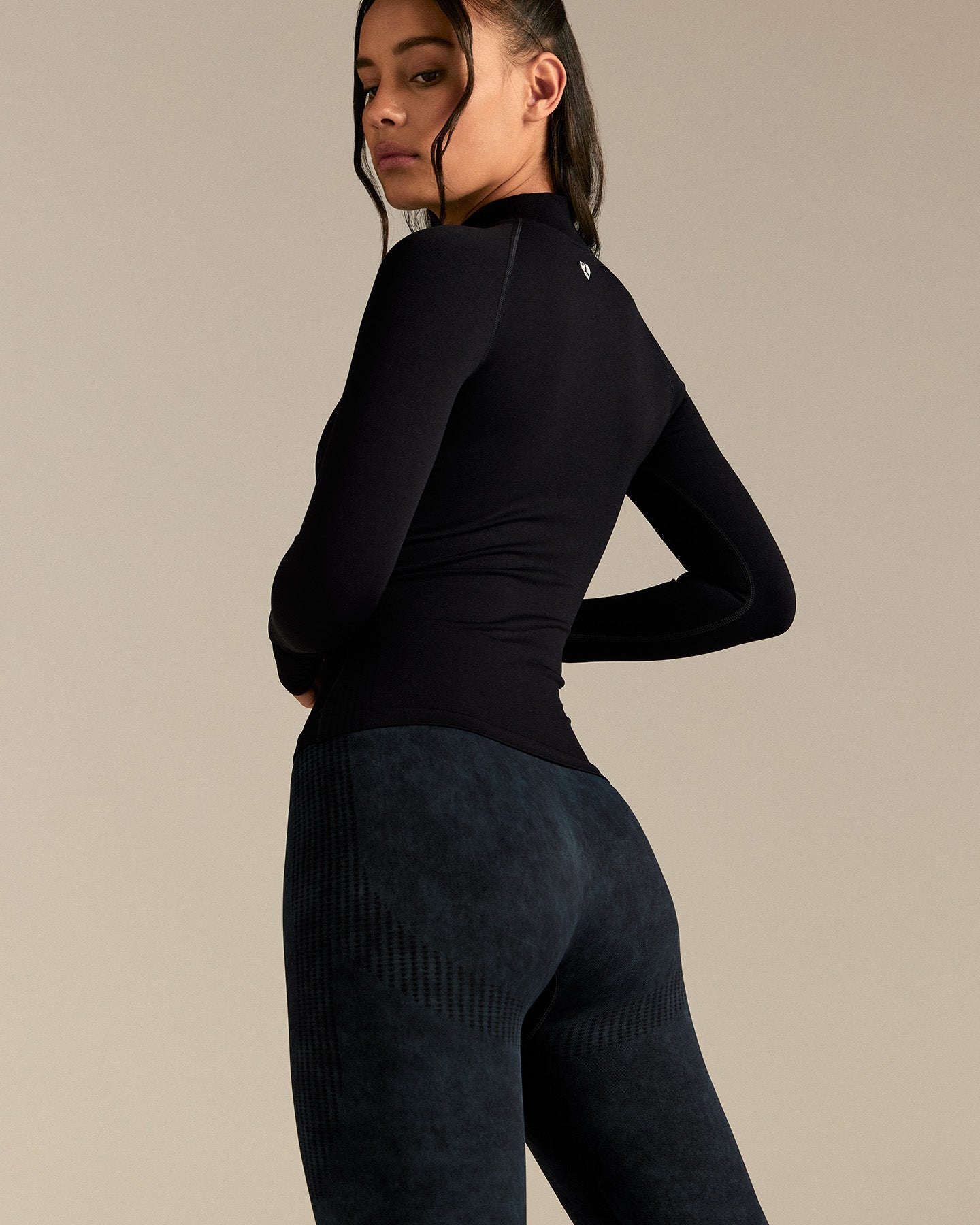 Power Seamless Mock Neck Long Sleeve Top | Black