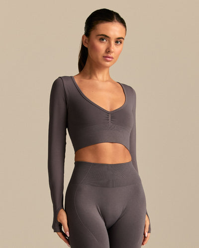 Define 2.0 Long Sleeve Scrunch Crop Top | Slate Grey (1/6)