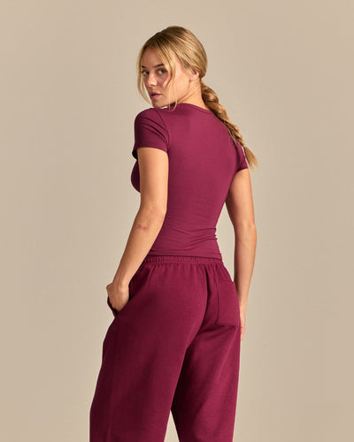 Smooth Contour Midi Short Sleeve T-Shirt | Deep Berry (4/6)