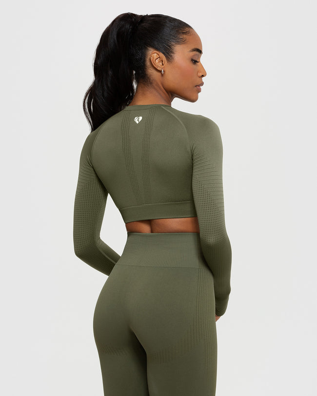 Khaki Seamless Crop Top For Women 