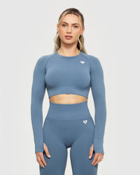 Power Seamless Long Sleeve Crop Top | Smoke Blue