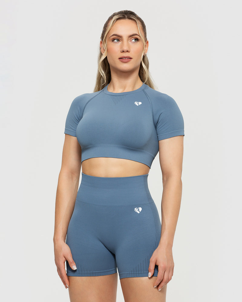 Cropped Short Sleeve Workout Top - Smoke Blue | Women's Best US