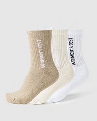 Crew Socks (3PK) | Off White/Buff/White