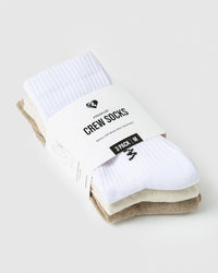 Crew Socks (3PK) | Off White/Buff/White