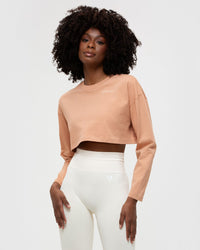Comfort Oversized Cropped Long Sleeve T-Shirt | Clay