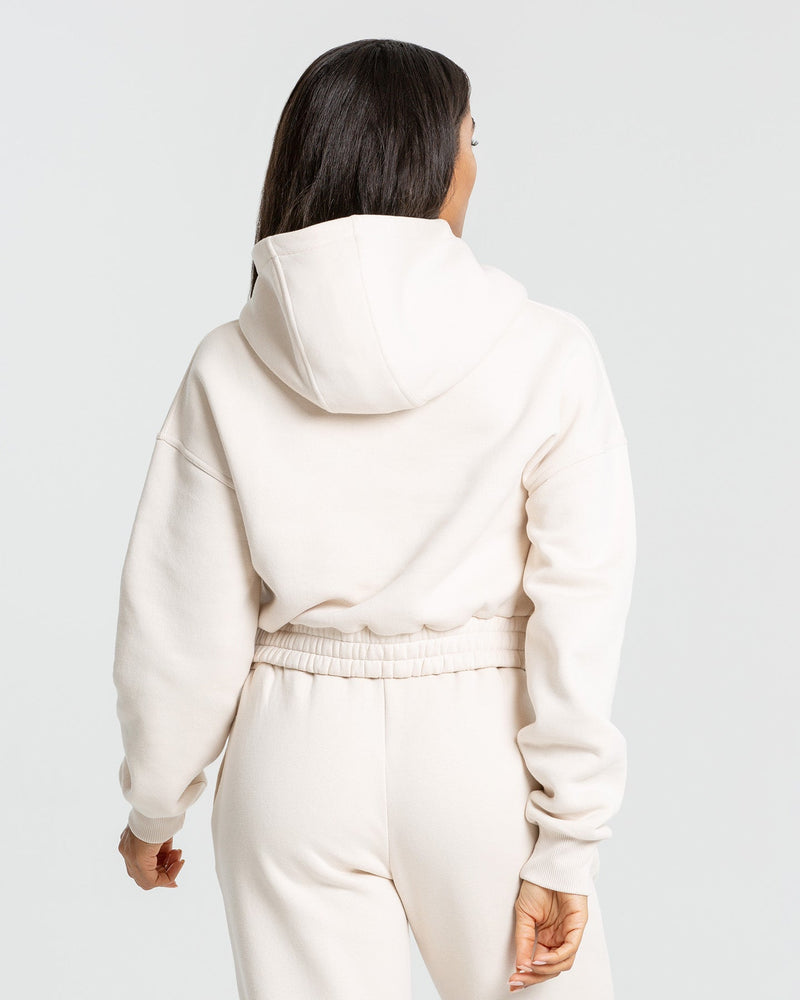 Beige Ultra Cropped Hoodie - Sweatshirt Hoodie - Long Sleeve Crop Top