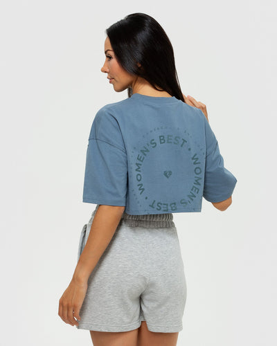 Comfort Oversized Cropped Short Sleeve T Shirt Smoke Blue