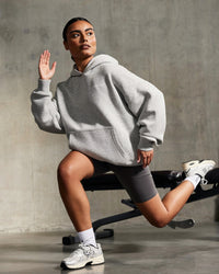 Comfort Oversized Graphic Hoodie | Silver Grey Marl