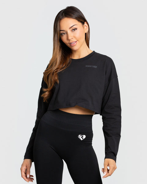BAIMORE Women's Graphic Print Cropped Tee - Long Sleeve, Loose Fit, Round Neck, Polyester/Spandex - View #7