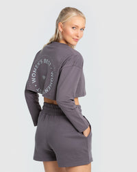 Comfort Oversized Cropped Long Sleeve T-Shirt | Charcoal