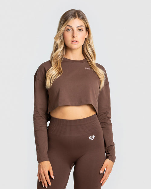 Comfort Oversized Cropped Long Sleeve T-Shirt | Walnut Brown