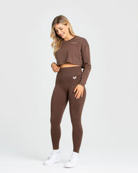 Comfort Oversized Cropped Long Sleeve T-Shirt | Walnut Brown