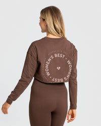 Comfort Oversized Cropped Long Sleeve T-Shirt | Walnut Brown