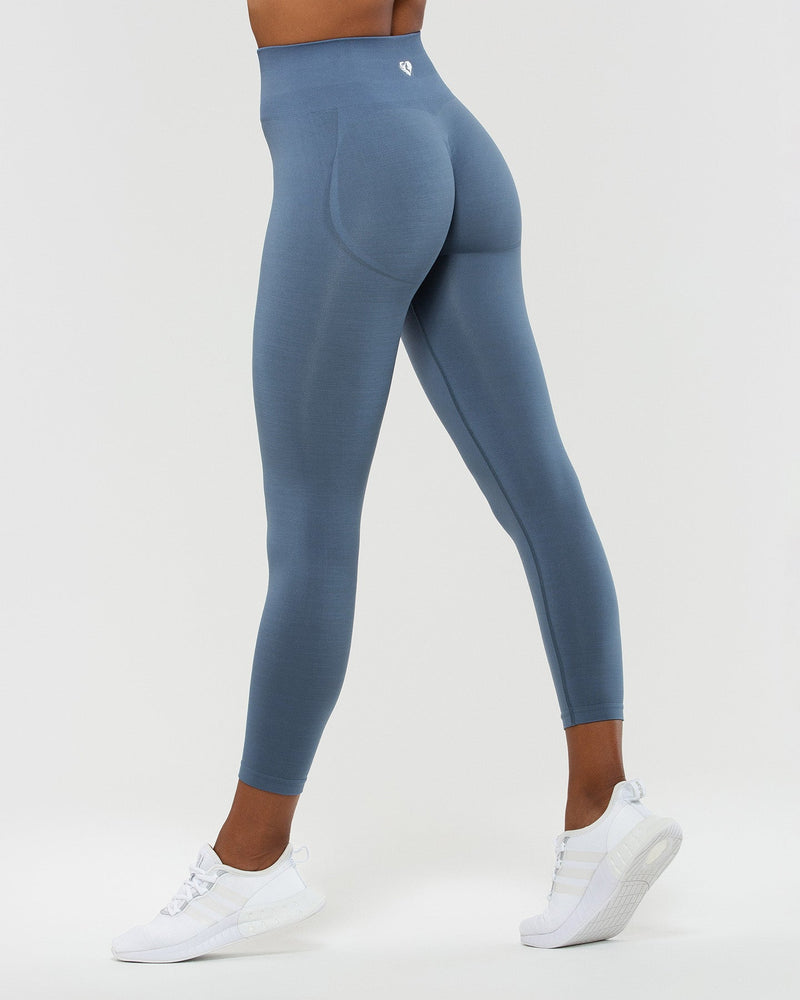 Ribbed High Waisted Seamless Scrunch Bum Leggings in Cool Blue