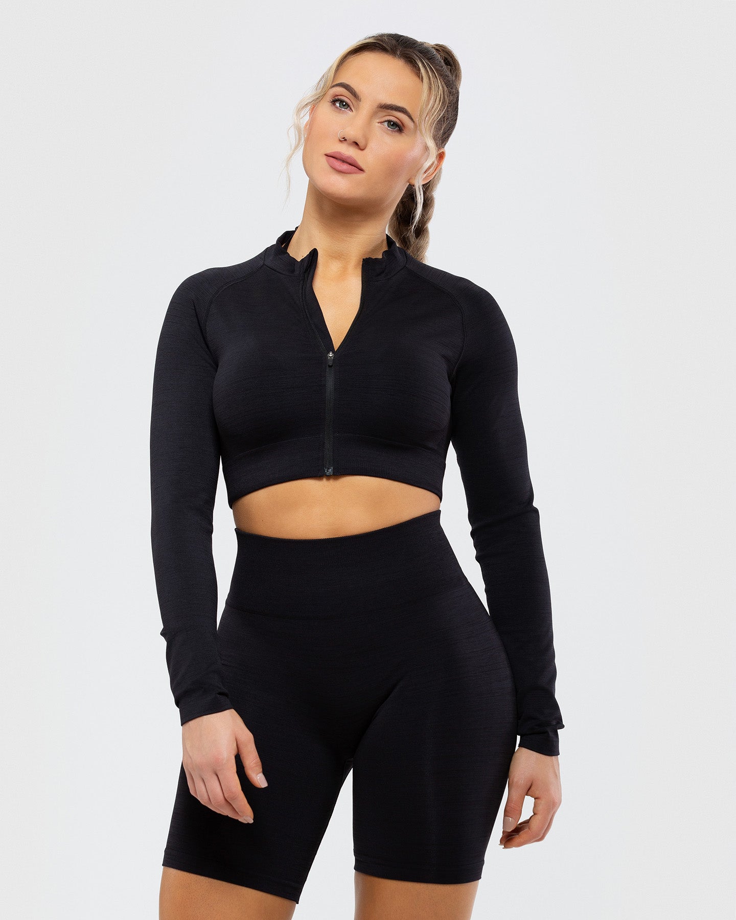 Define Seamless Crop Zip Jacket Black Women s Best