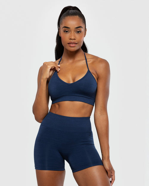 HIIT peached v neck strap bra top in blue