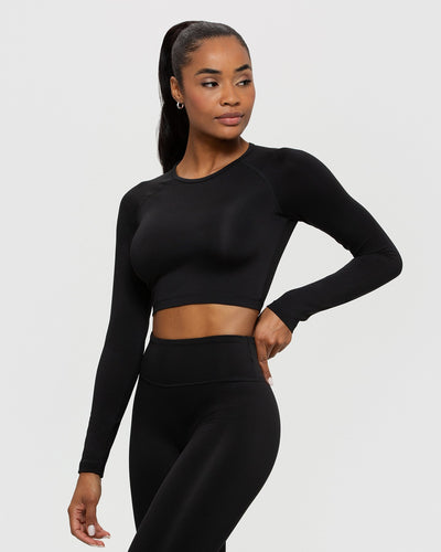 Ribbed Breathable Long Sleeve Crop Top T-shirt • Value Yoga