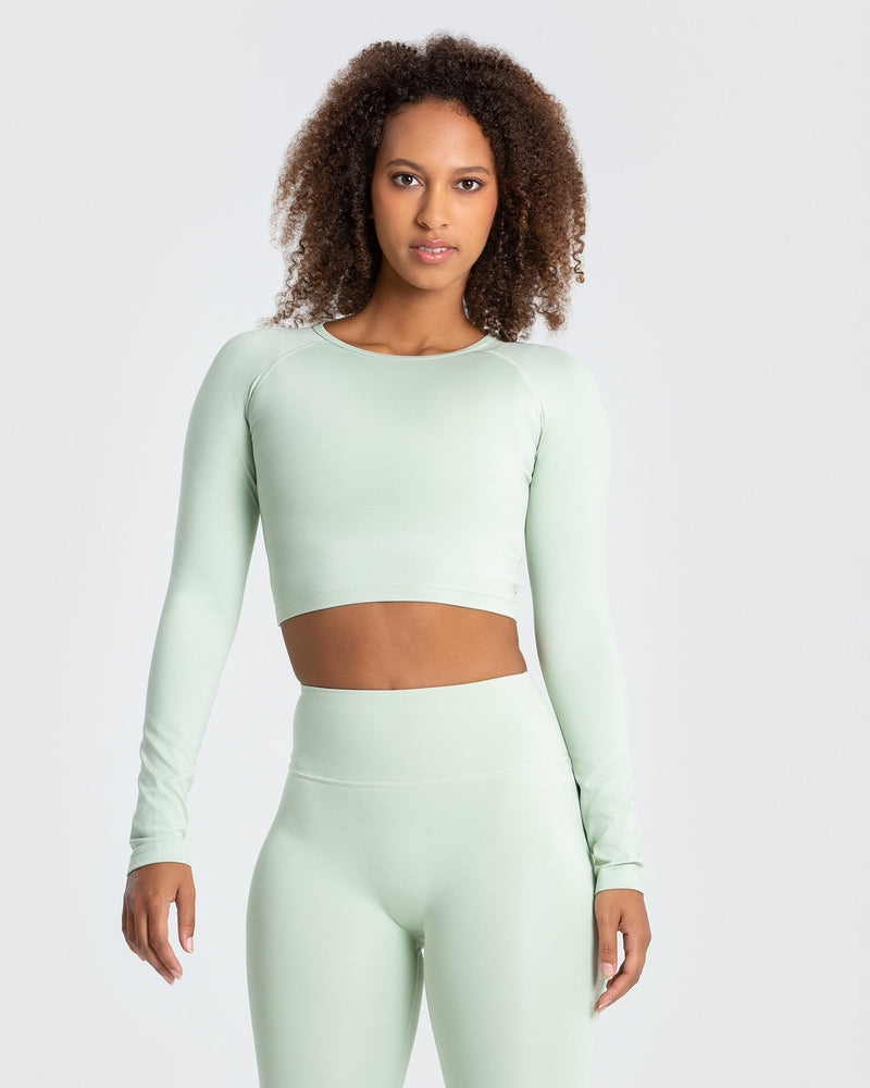 GYMSHARK VITAL SEAMLESS LONG SLEEVE CROP TOP IN SEA FOAM GREEN