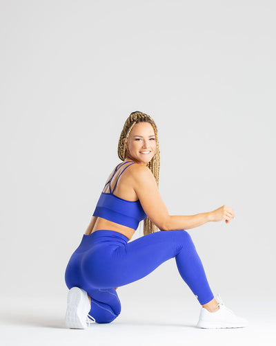 SQN Sport Womens Leggings Pants Blue Low Rise Yoga Waistband