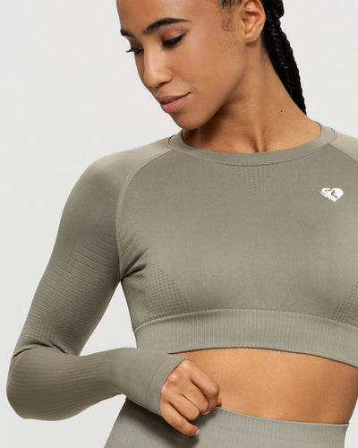 Power Seamless Long Sleeve Crop Top - Bleached Aqua