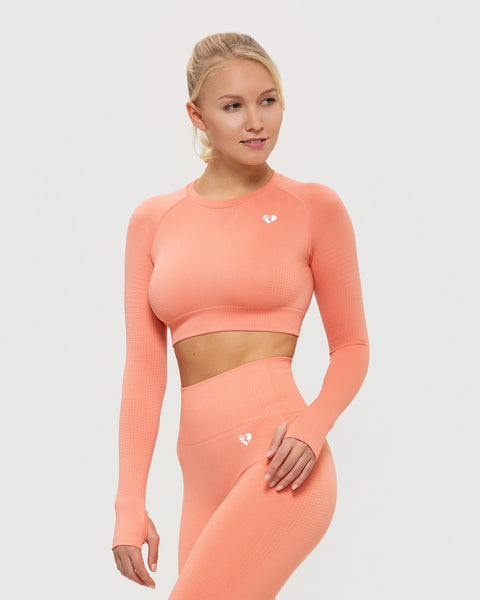 LOVEPOEM Women's Seamless Tibbed Wide Band Crop Top Peach / L